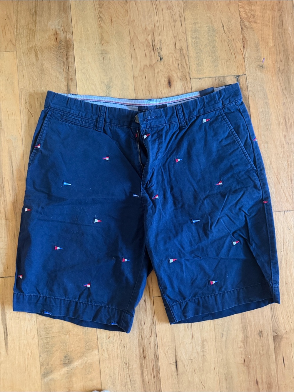 Tommy Hilfiger Navy Cotton Shorts with Red & White Flag Embroidery
